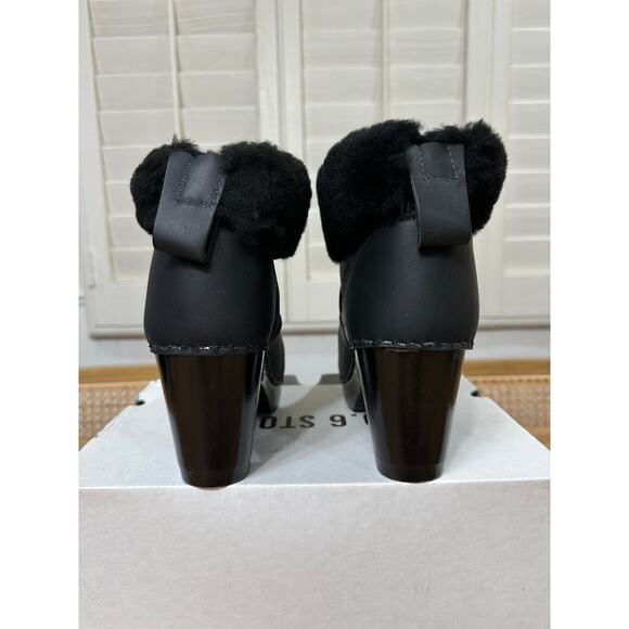 No. 6 Store Pull On Shearling Clog Booties Black Leather Size 5 US 35 EU NIB - Picture 8 of 13